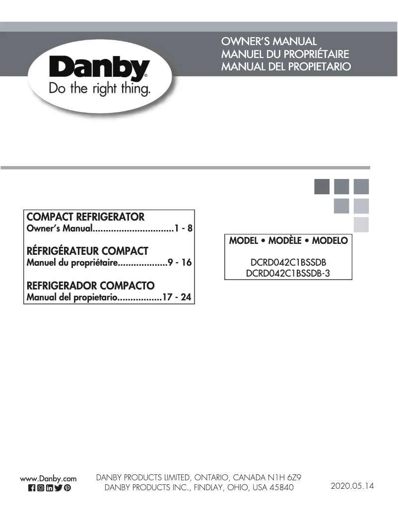 Page 1 de la notice Manuel utilisateur Danby DCRD042C1BSSDB