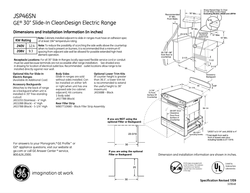 Page n°1 - Fiche technique GE JSP46SNSS