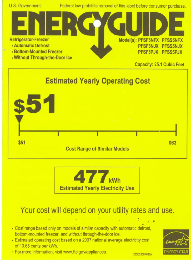 Página 1 del manual Etiqueta energética GE Profile PFSF5NJXWW