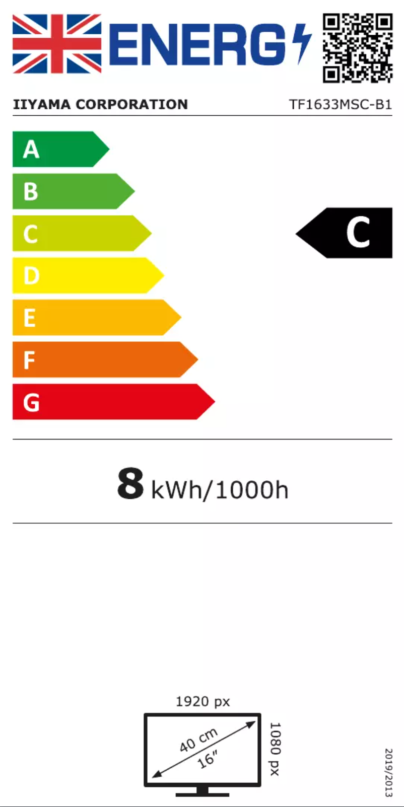 Page 1 de la notice Label énergétique Iiyama ProLite TF1633MSC