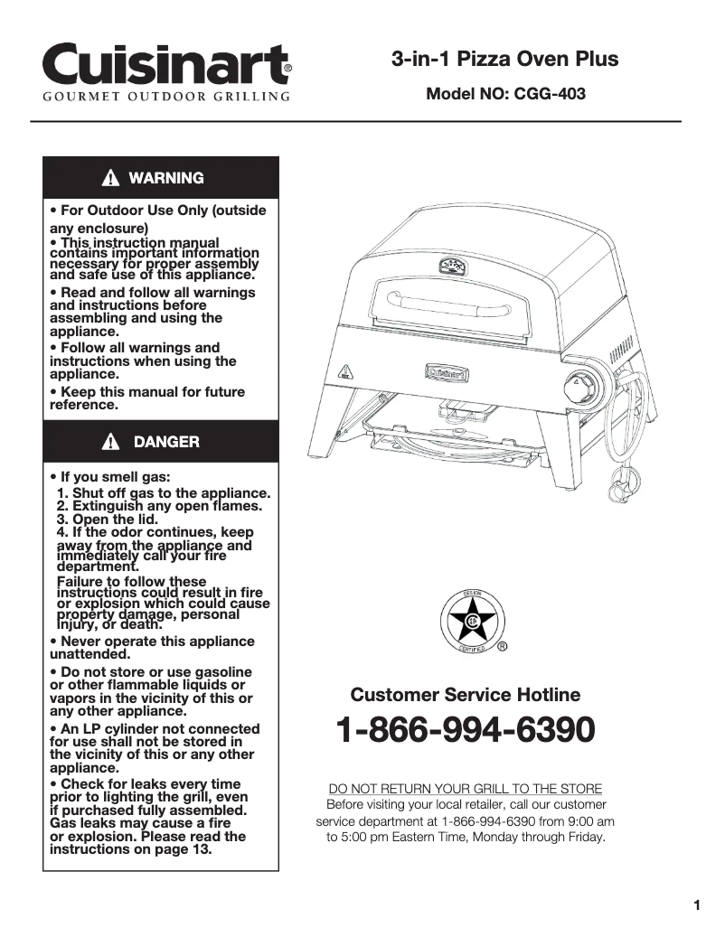 Page 1 de la notice Manuel utilisateur Cuisinart Pizza Oven Plus CGG-403