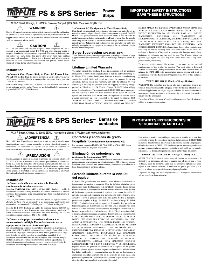 Page 1 de la notice Manuel utilisateur Tripp Lite SPS606HGRA