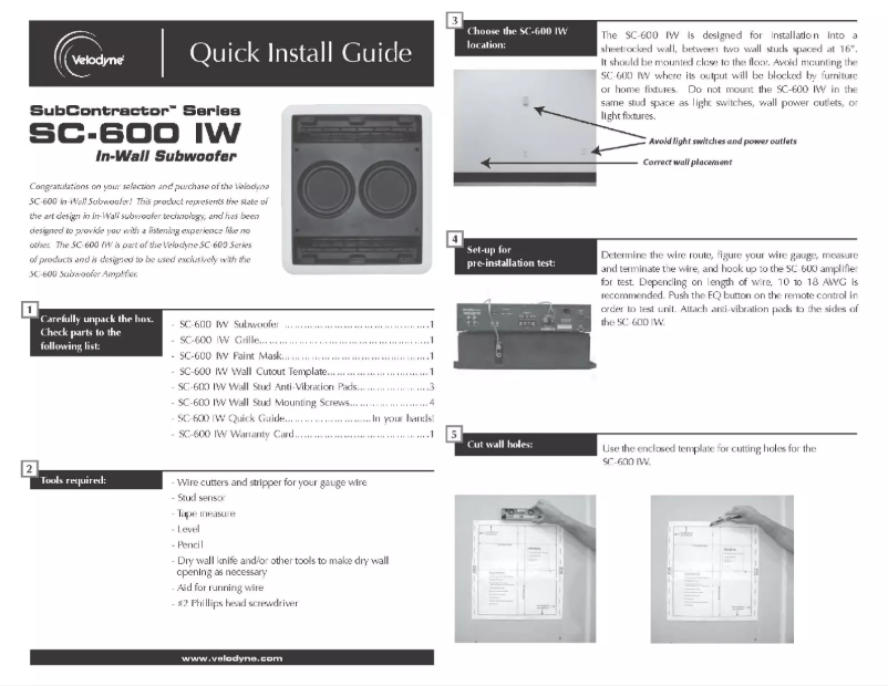 Page 1 of the manual User Manual Velodyne SC-600 IW