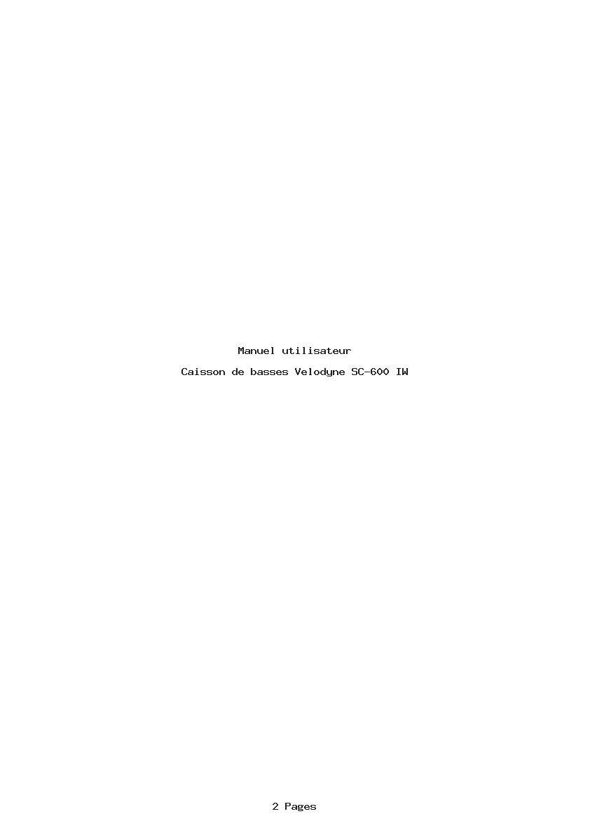 Page 1 de la notice Manuel utilisateur Velodyne SC-600 IW