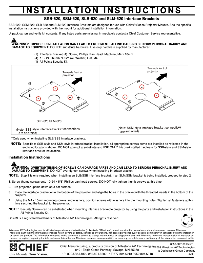 Page 1 de la notice Manuel utilisateur Chief SLB620