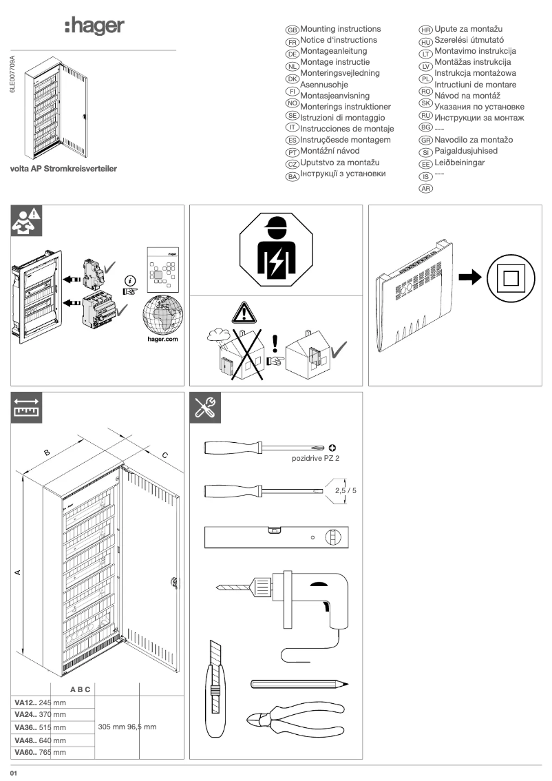 Page 1 of the manual User Manual Hager VA48NL
