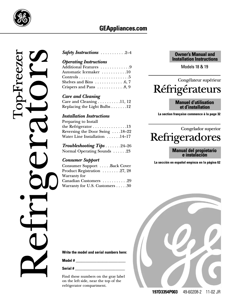 Page n°1 - Guide d'installation GE GTS19QBMBB