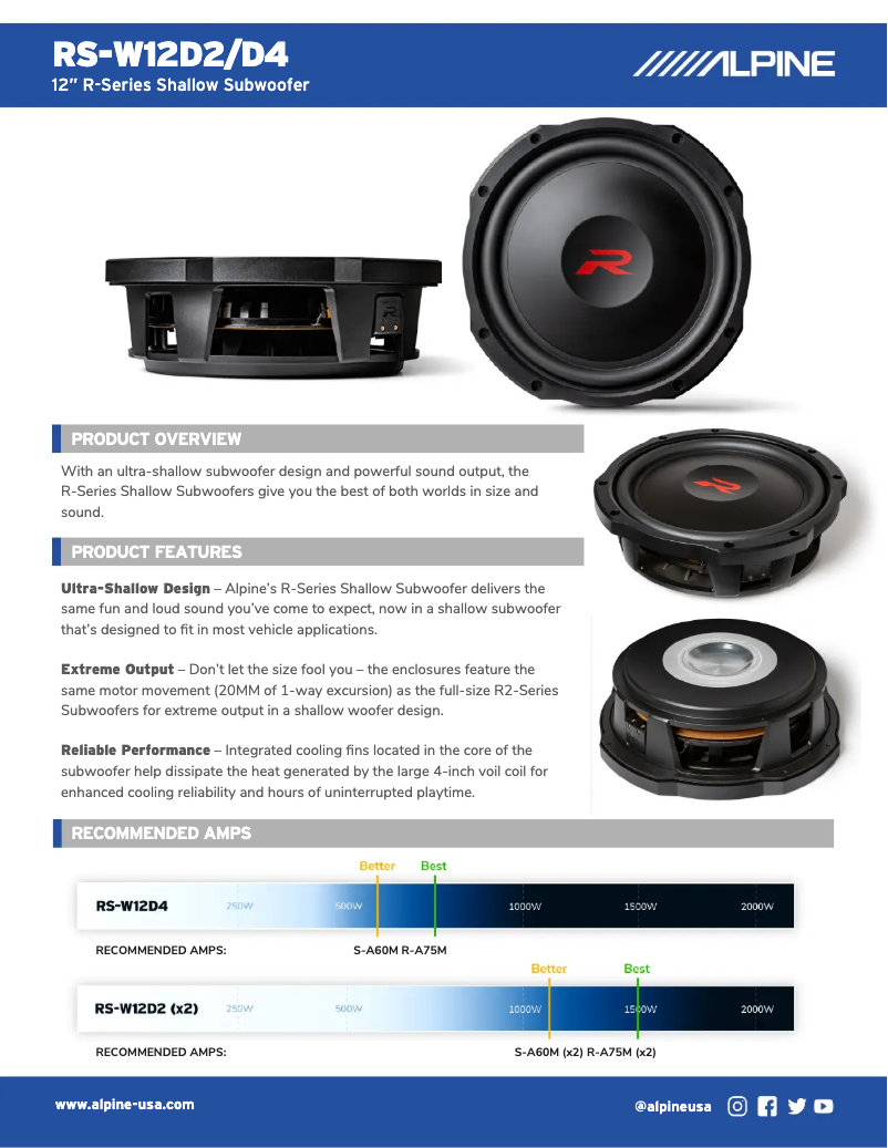 Page 1 de la notice Fiche technique Alpine RS-W12D2