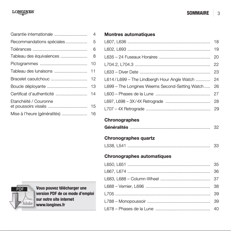 Página 1 del manual Manual de usuario Longines L650 Chronograph Automatic