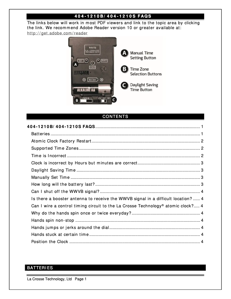 Page 1 of the manual FAQ La Crosse Technology 404-1210S