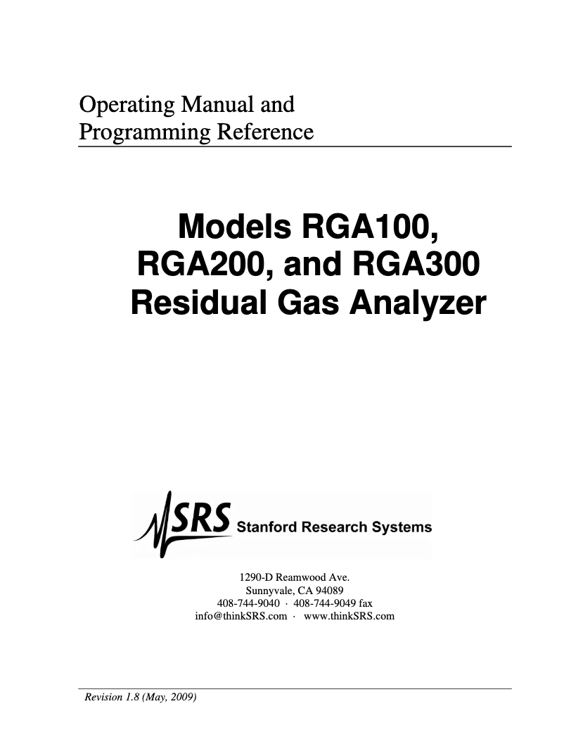 Página 1 del manual Manual de usuario SRS RGA100