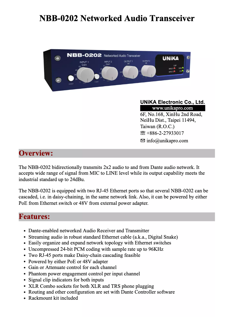 Página 1 del manual Manual de usuario UNiKA NBB-0202