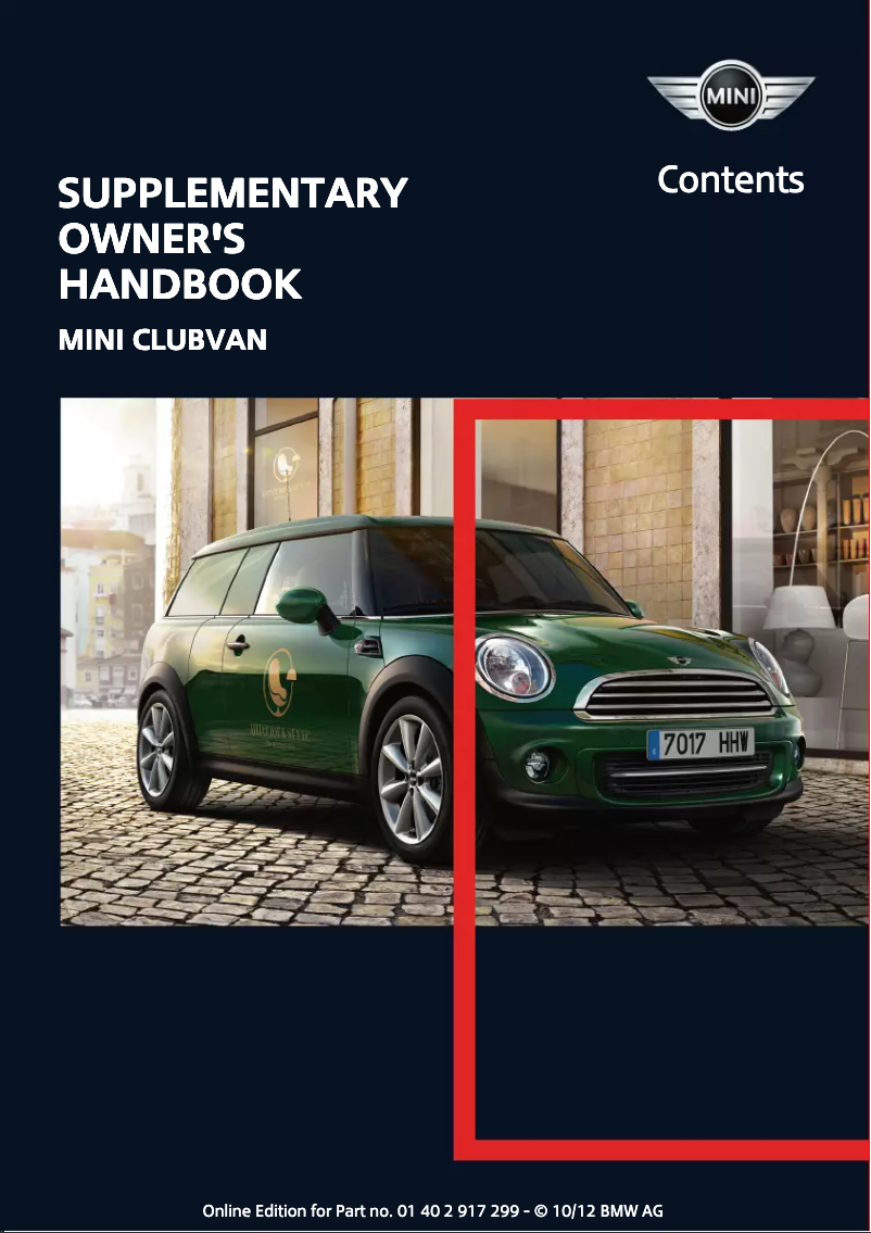 Page 1 of the manual User Manual Mini Clubvan (2013)