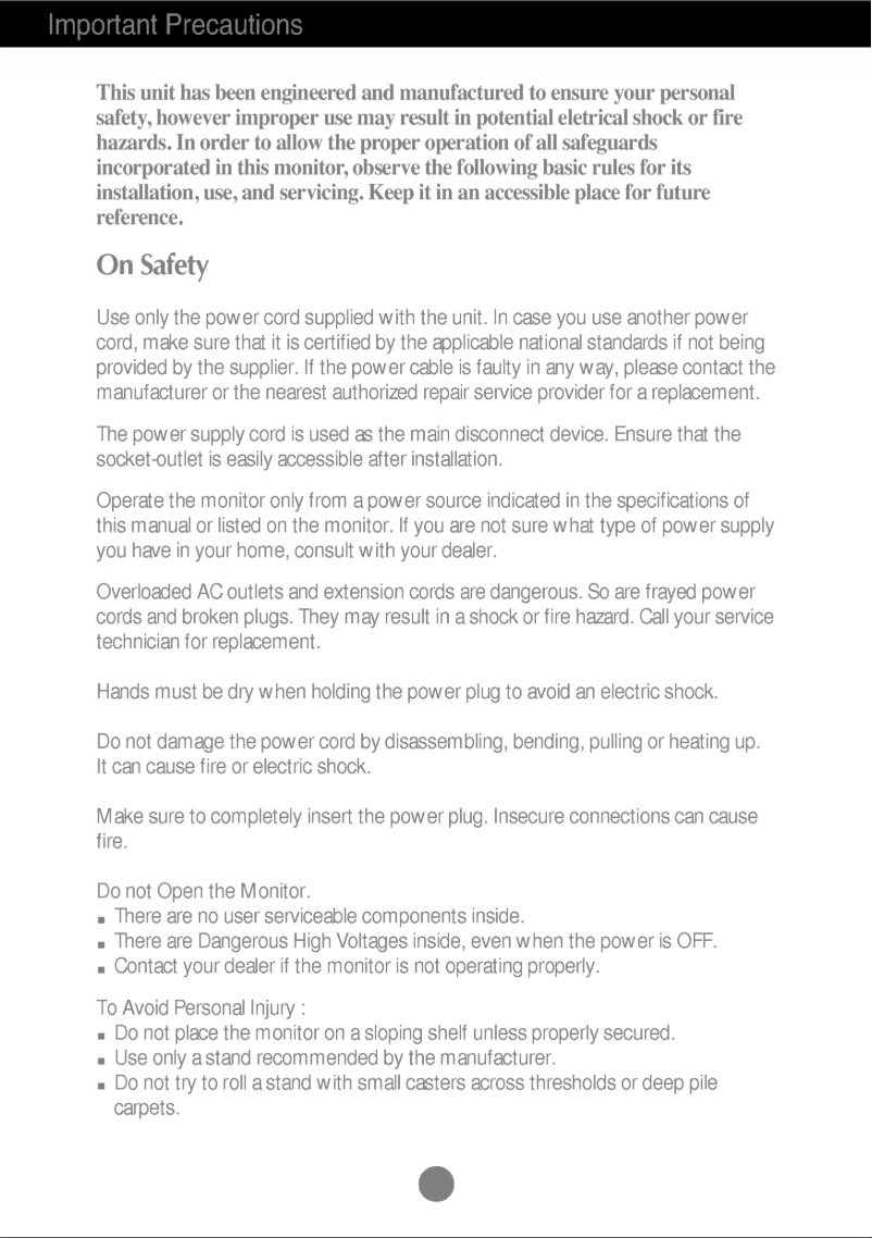 Page 1 de la notice Manuel utilisateur LG T530BS