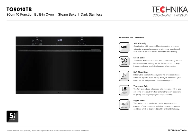 Página 1 del manual Ficha técnica Technika TO9010TB