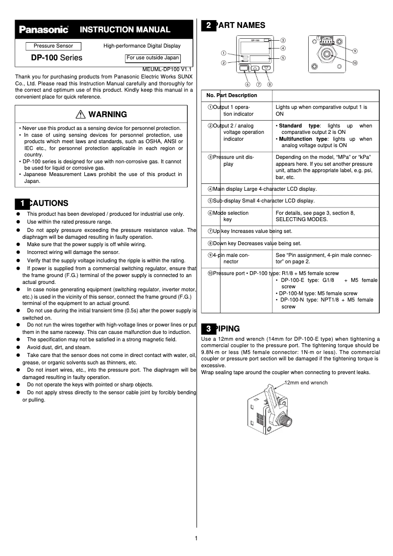 Page 1 de la notice Manuel utilisateur Panasonic DP-102ZL3-M-P