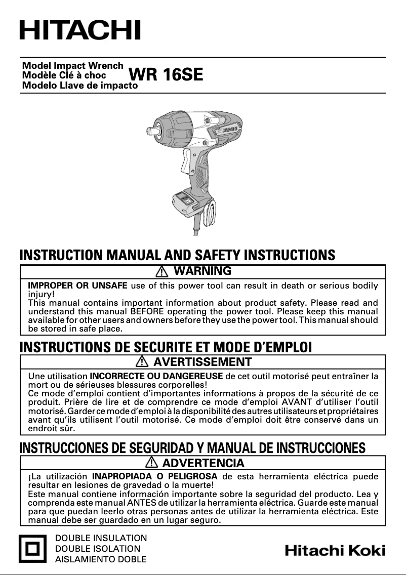 Page 1 de la notice Manuel utilisateur Hitachi WR16SE