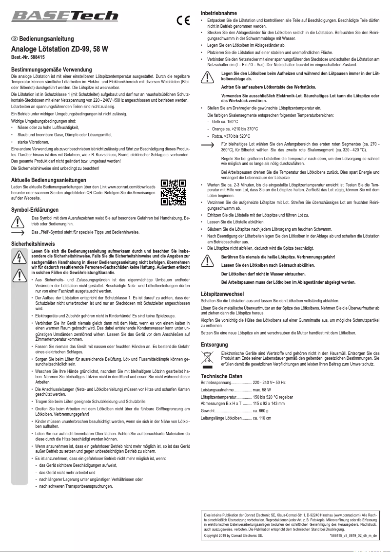 Page 1 of the manual User Manual BaseTech ZD-99