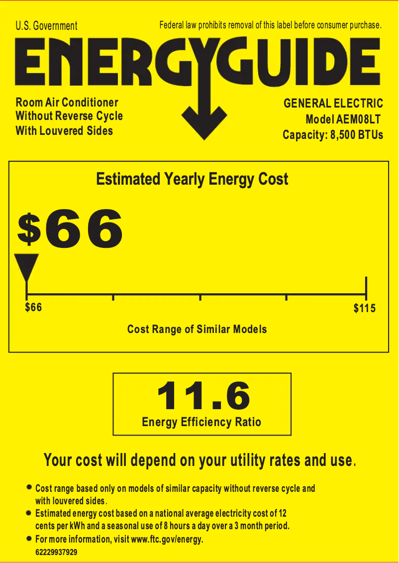 Página 1 del manual Etiqueta energética GE AEM08LT