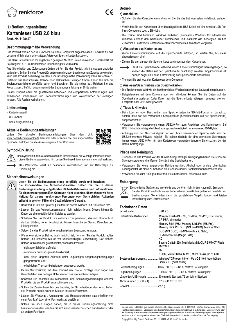 Page 1 de la notice Manuel utilisateur Renkforce USB 2.0 1198497