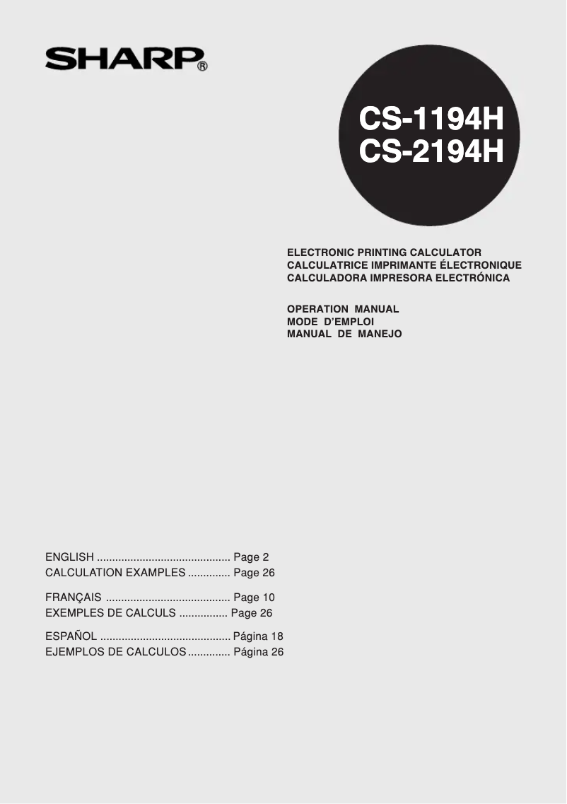 Page 1 de la notice Manuel utilisateur Sharp CS-2194H
