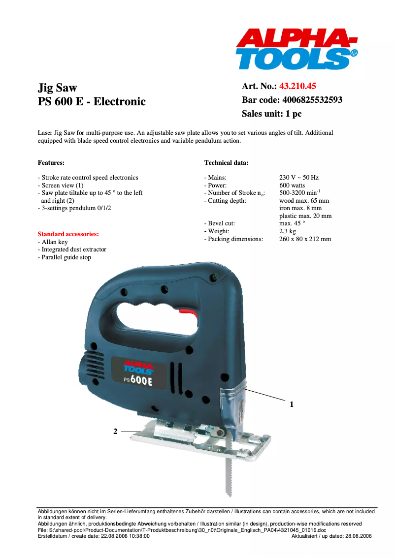 Page 1 de la notice Manuel utilisateur Alpha Tools PS 600 E