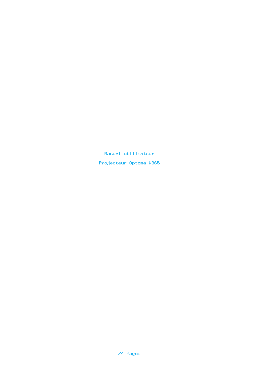 Page 1 de la notice Manuel utilisateur Optoma W365