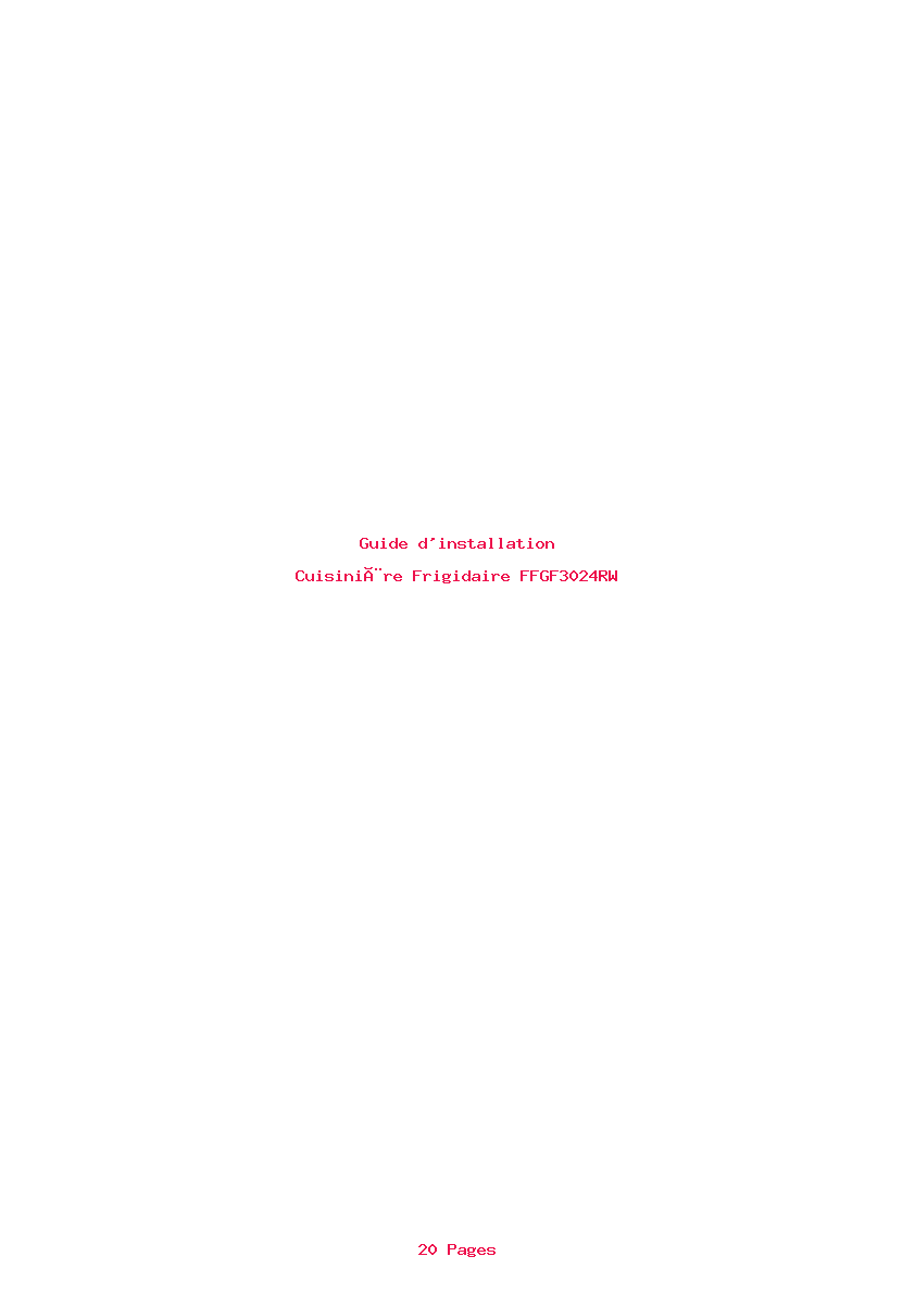Page 1 de la notice Guide d'installation Frigidaire FFGF3024RW