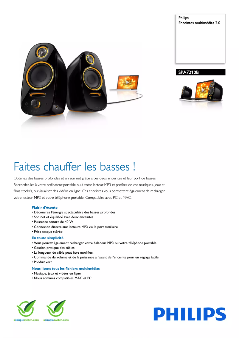 Página 1 del manual Ficha técnica Philips SPA7210B