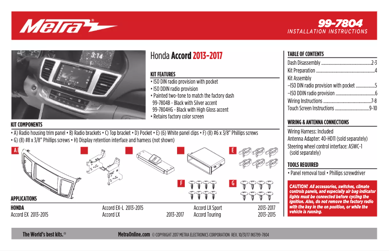 Página 1 del manual Guía de instalación Metra 95-6517HG