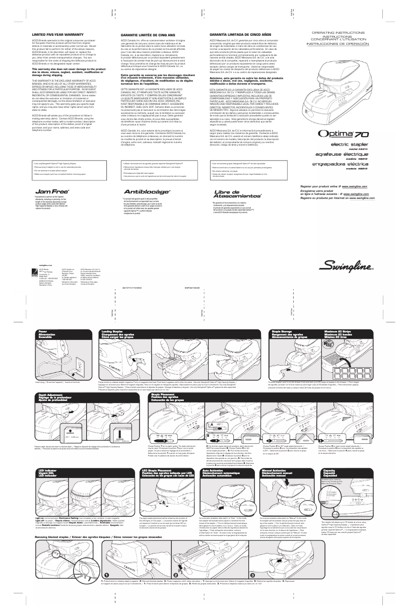 Page 1 de la notice Manuel utilisateur Swingline Optima 70