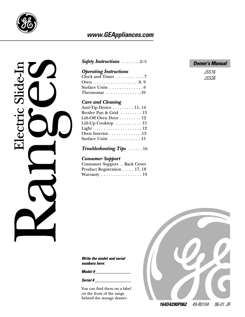 Page n°1 - Manuel d'utilisation et d'entretien GE JSS26BDBB