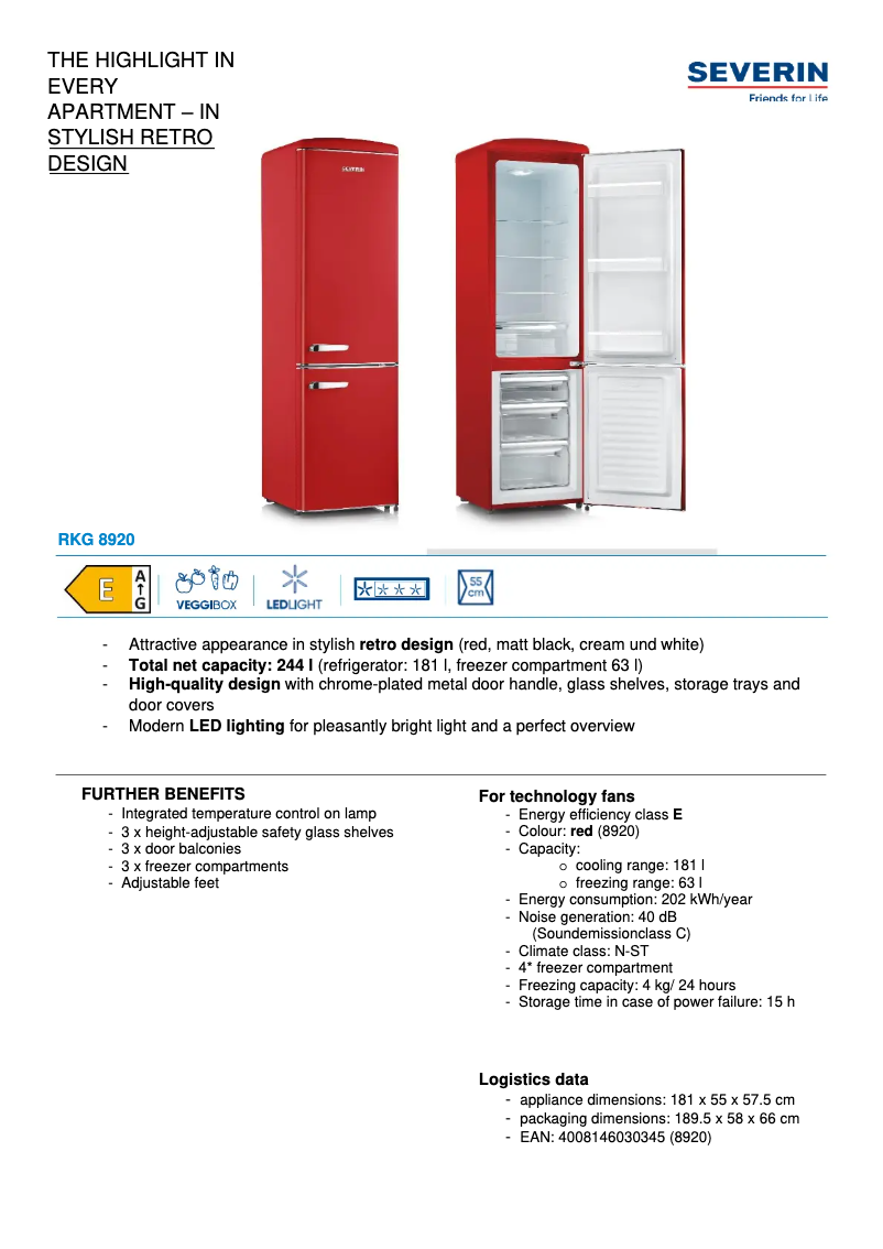 Page 1 de la notice Fiche technique Severin RKG 8920
