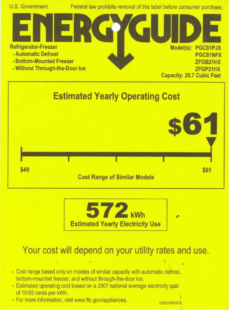 Page n°1 - Label énergétique GE PGCS1NFXSS