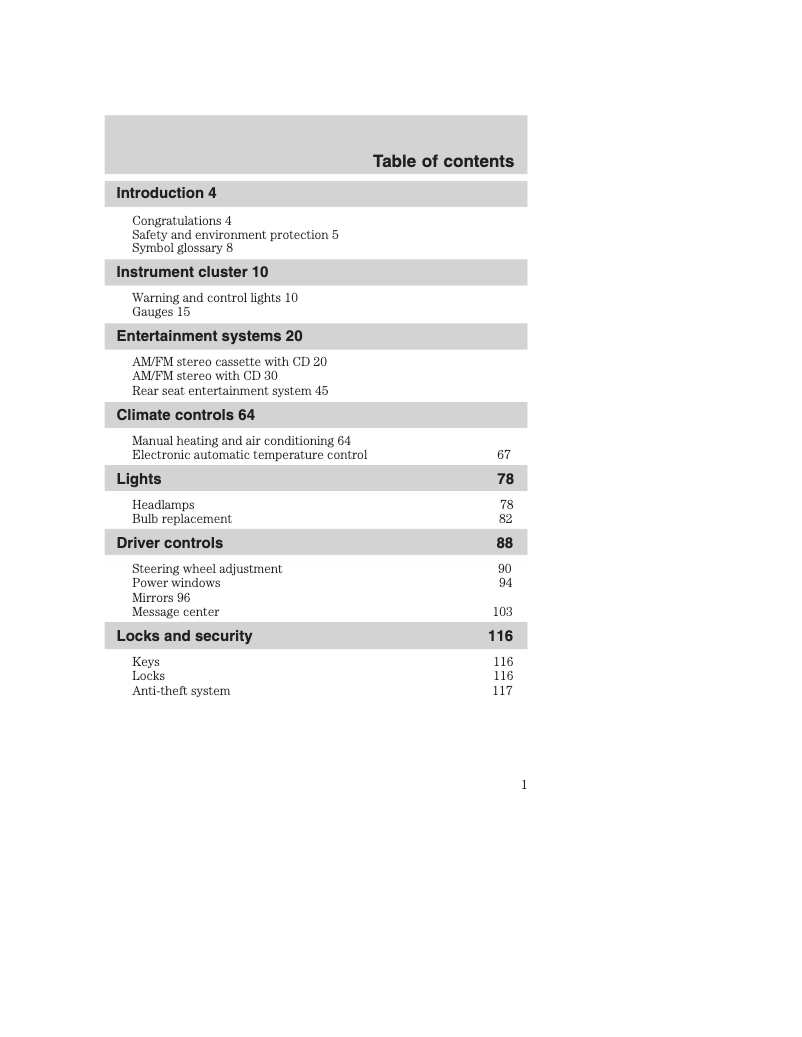 Page 1 de la notice Manuel utilisateur Ford Excursion (2002)