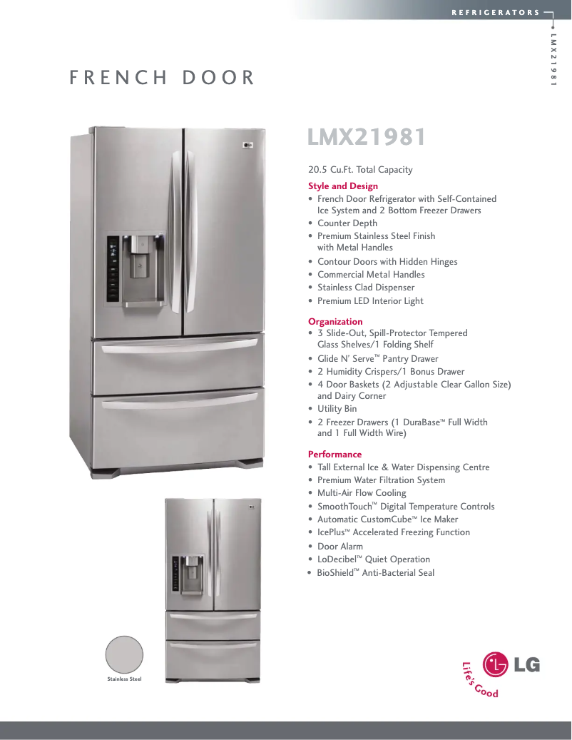 Page 1 de la notice Fiche technique LG LMX21981ST
