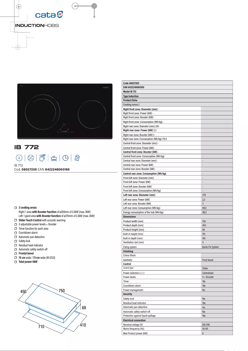 Page 1 de la notice Fiche technique CATA IB 772