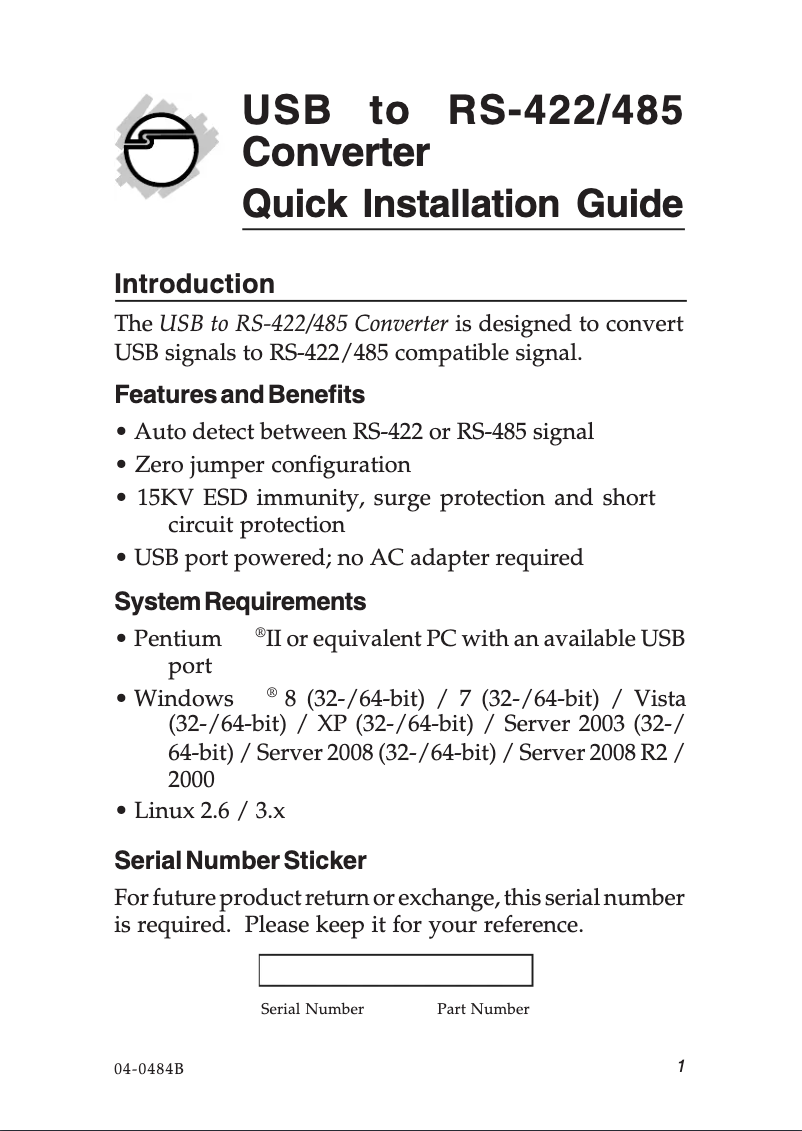 Page 1 de la notice Manuel utilisateur Siig C-UC0011-S1
