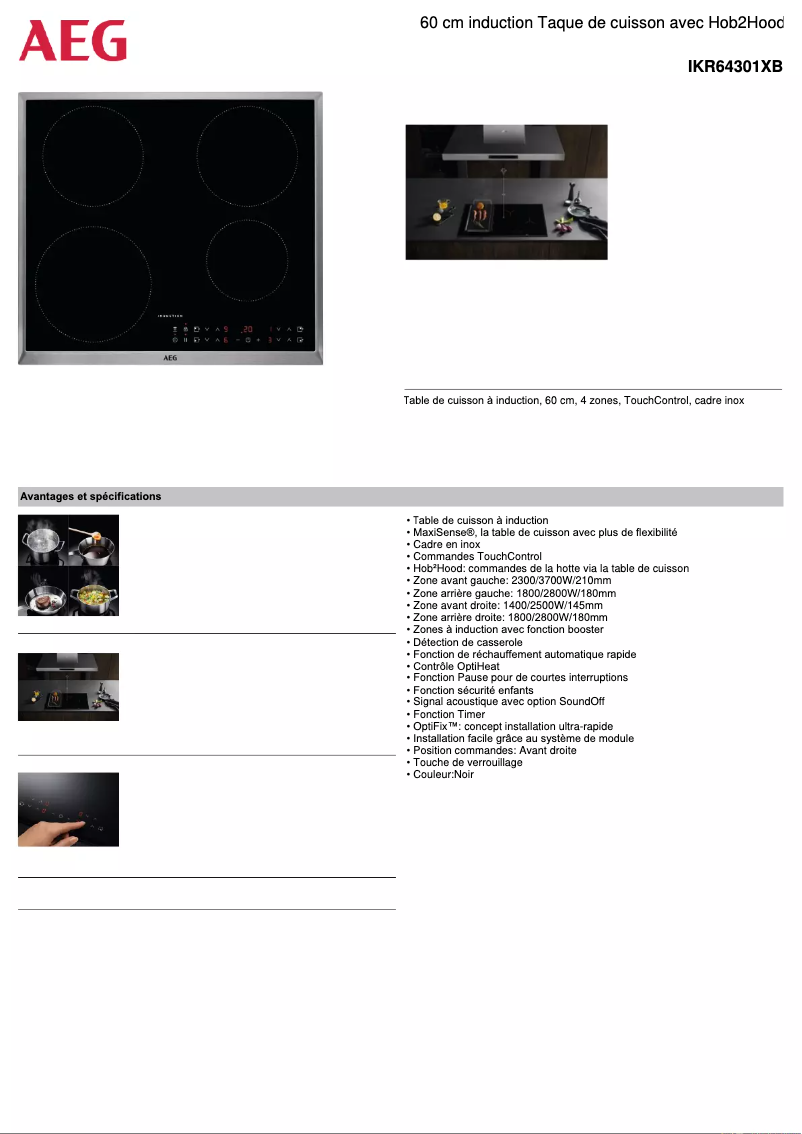 Page 1 de la notice Fiche technique AEG IKR64301XB
