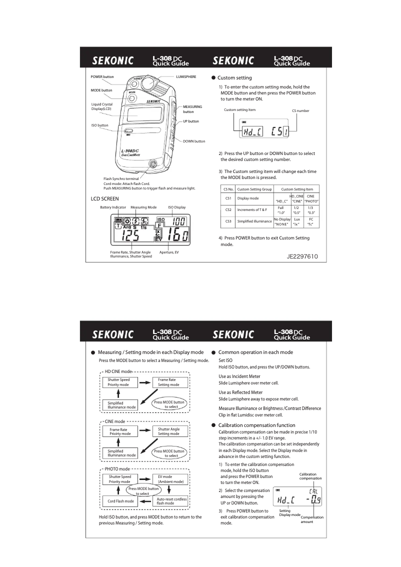 Page 1 de la notice Guide d'installation Sekonic L-308DC DigiCineMate
