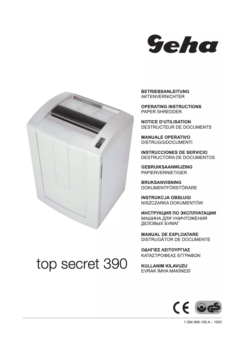Page 1 de la notice Manuel utilisateur Geha Top Secret 390 S4