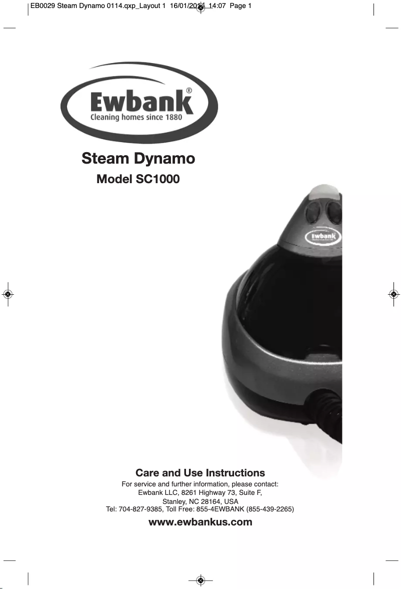 Page 1 de la notice Manuel utilisateur Ewbank Steam Dynamo SC1000
