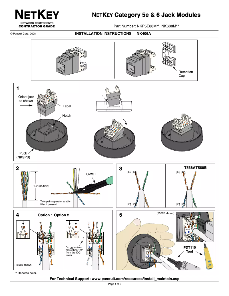 Page 1 de la notice Manuel utilisateur Panduit NKP5E88MBL