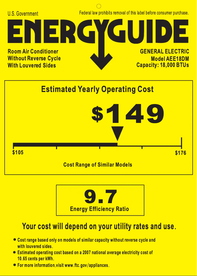 Página 1 del manual Etiqueta energética GE AEE18DM
