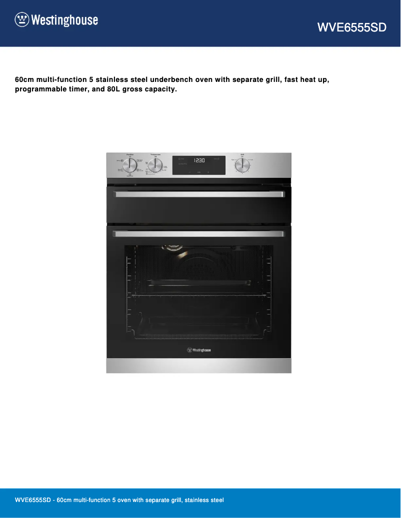 Página 1 del manual Ficha técnica Westinghouse WVE6555SD
