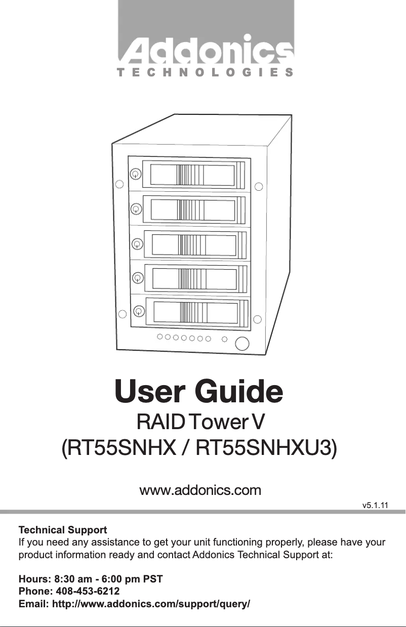 Page 1 de la notice Manuel utilisateur Addonics RAID Tower V