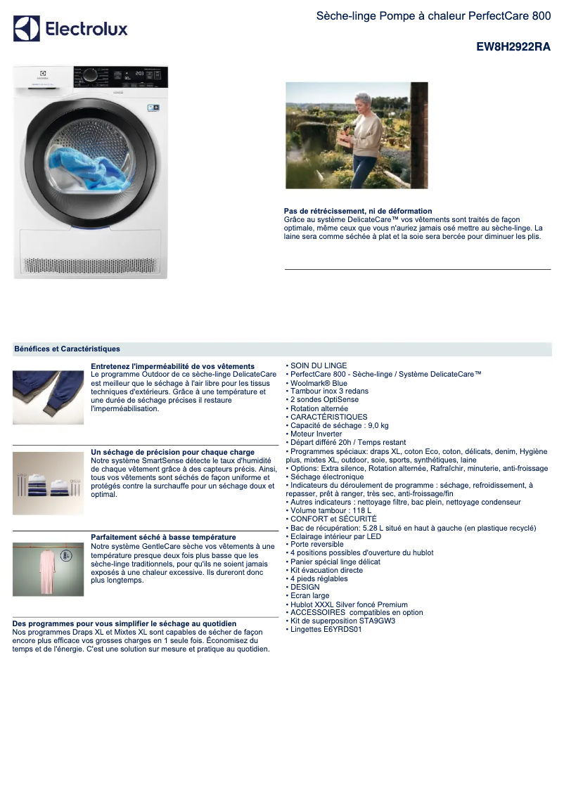 Página 1 del manual Ficha técnica Electrolux EW8H2922RA