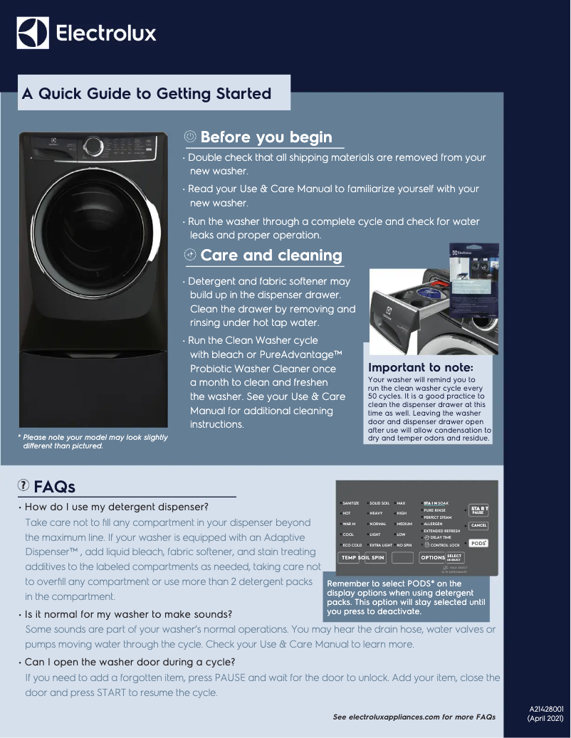 Página 1 del manual Guía de inicio rápido Electrolux ELFW7637BT