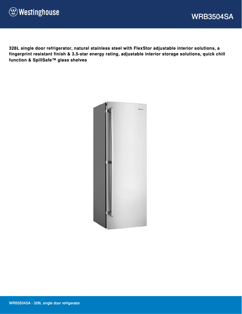 Page 1 de la notice Fiche technique Westinghouse WRB3504SA