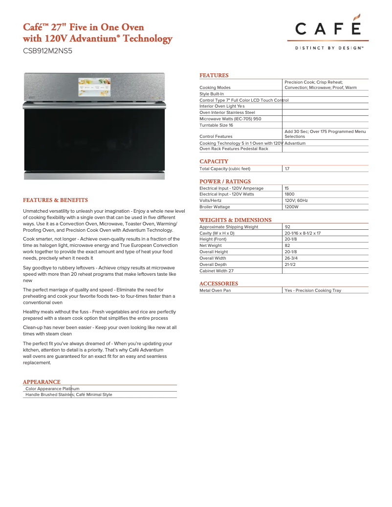 Page n°1 - Fiche technique GE CSB912M2NS5